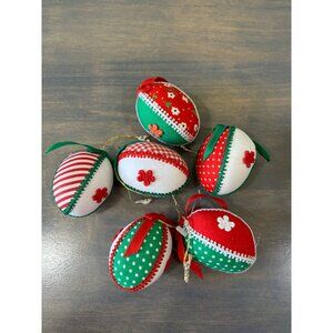 Vintage Christmas Fabric Ornaments Egg Shape Ornaments Red Green White Flowers